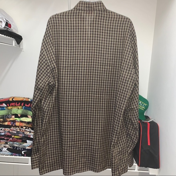 Luciano Barbera Italian Linen Button Down Tan Black Brown Long Sleeve Shirt XL - Picture 4 of 6